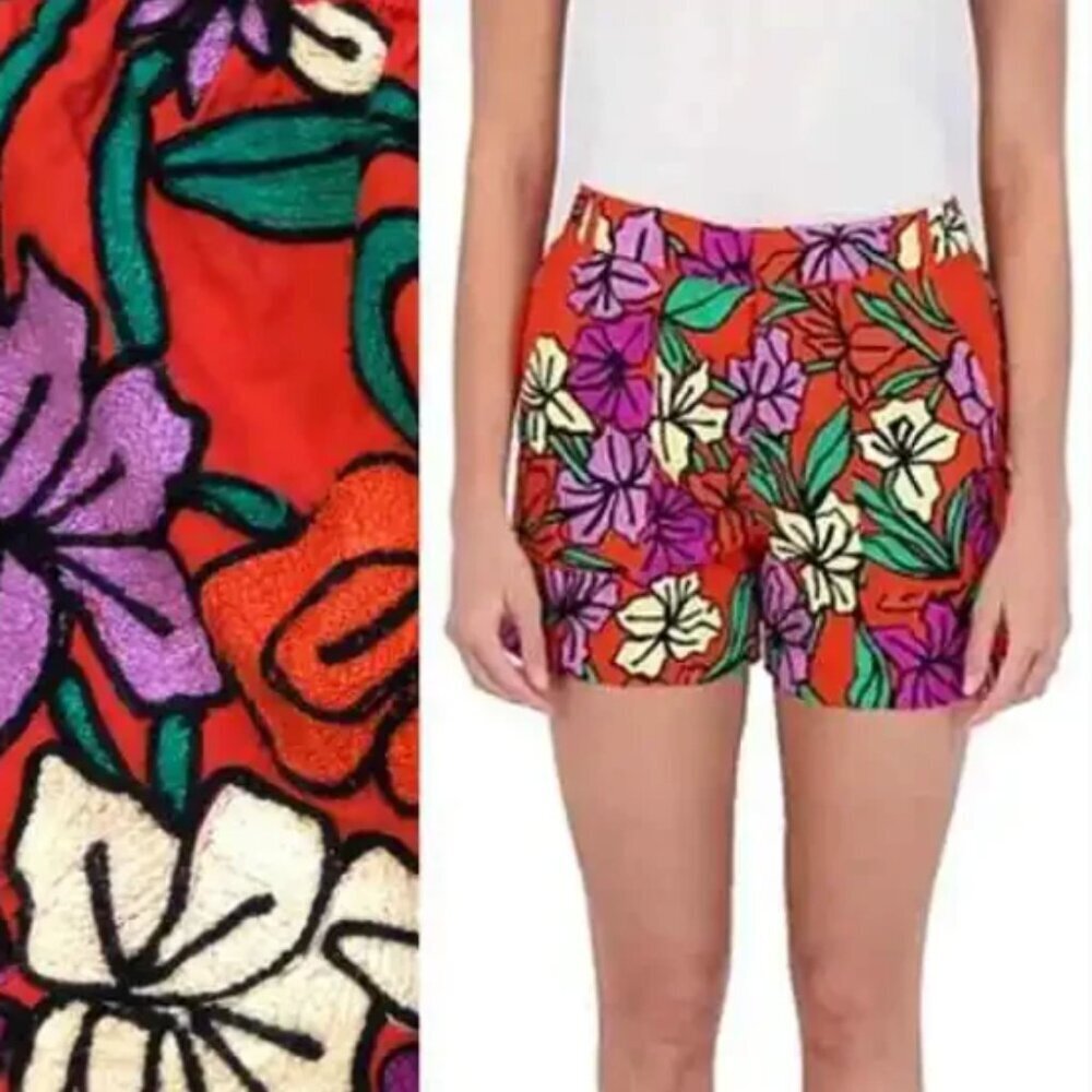 Roller Rabbit Jorales Embroidered Sierra Shorts Orange Multi Size Medium